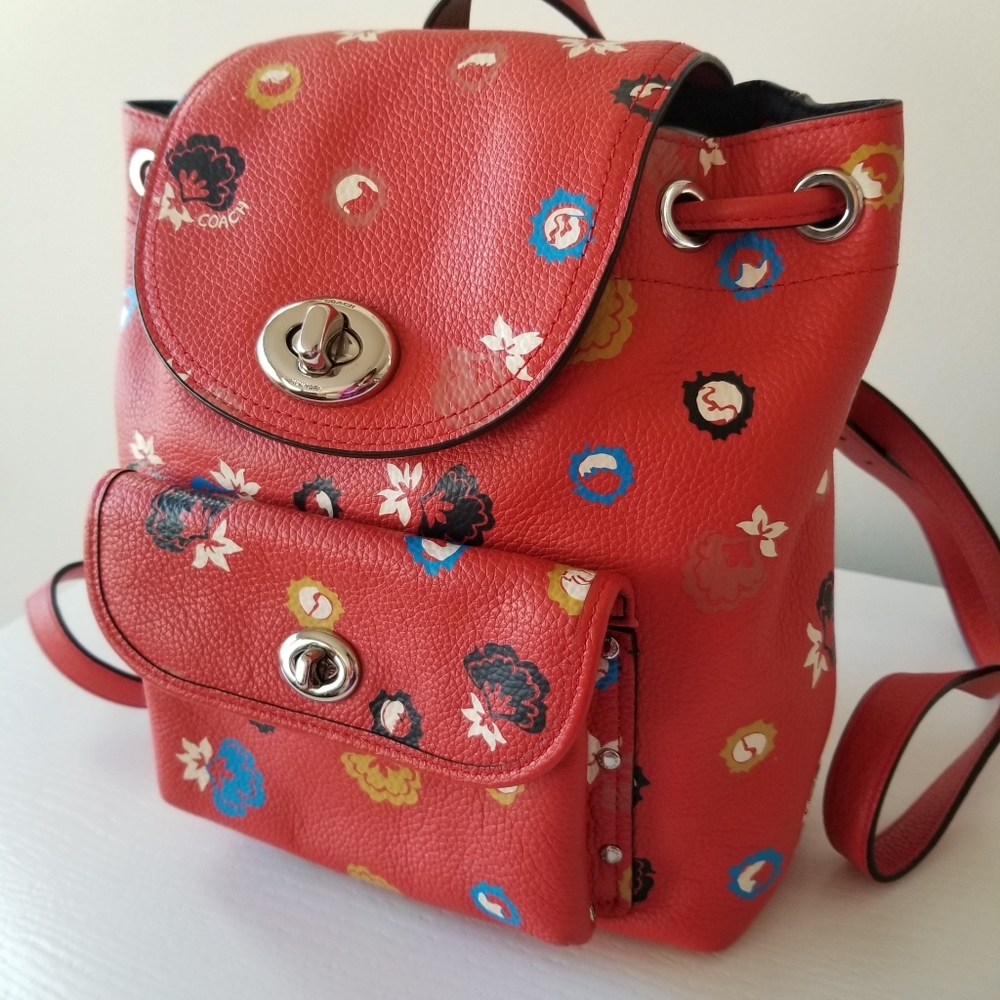 Coach Charlie Floral Leather Mini Backpack Rucksack - Picture 2 of 14